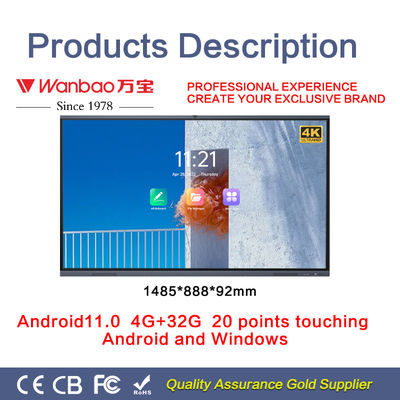 75&quot; доска Whiteboard взаимодействующей доски СИД UHD умная для класса